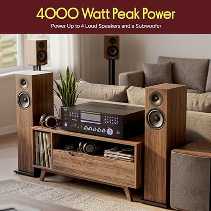 Pyle 4 Channel Bluetooth Home Amplifier - Front Loading DVD/CD Player - 3000W Peak Stereo Receiver - 2 Mic Inputs w/ Echo, FM Radio,Optical In,USB,RCA,Composite, LED Level Meter, Rack Mount - PD3000BA - style: 3000W