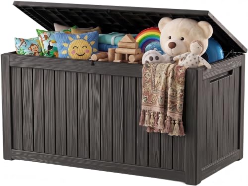 Outdoor Storage Box, 360 Gallon Waterproof Resin Deck Box with Support Rod - color: Black, size: 360 Gallon