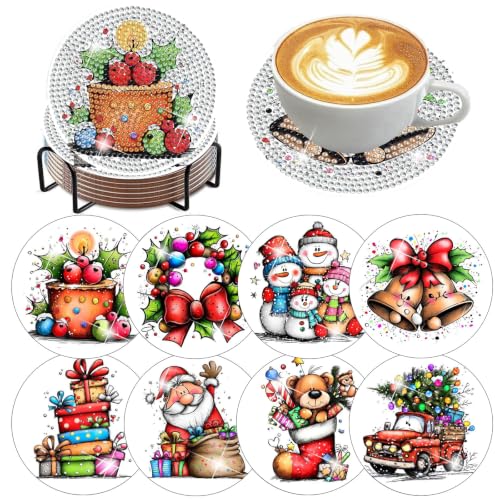 HHMATITS 8 Pcs Christmas Diamond Art Coasters, Diamond Painting Coasters - color: Christmas-2