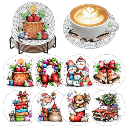 HHMATITS 8 Pcs Christmas Diamond Art Coasters, Diamond Painting Coasters - color: Christmas-2