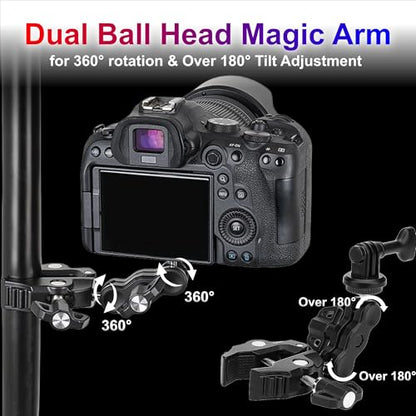 JJC DSLR Super Clamp Camera Mount,Dual Ball Head,w. 1/4"-20 3/8"-16 Thread - color: Black -Universal