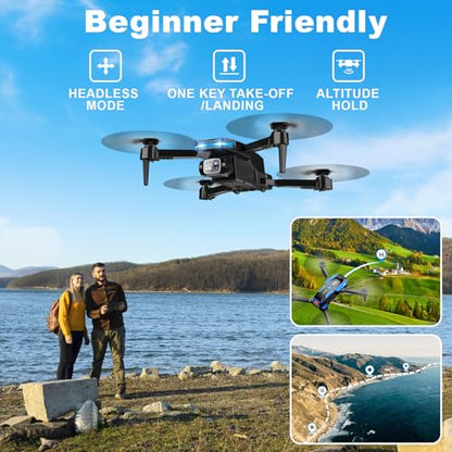 Drone with 1080P Camera - Foldable Remote Control RC Quadcopter FPV Drone - color: Black&Blue