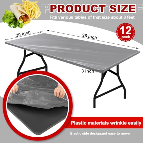 Boao 12 Plastic Elastic Fitted Tablecloths, 8 Ft, 96 x 30 Inch, Gray - color: Grey, size: 8 Ft, 96 x 30 Inch