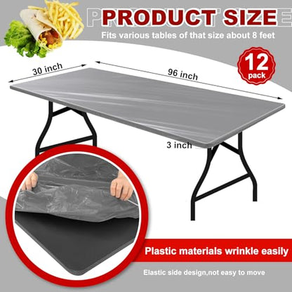 Boao 12 Plastic Elastic Fitted Tablecloths, 8 Ft, 96 x 30 Inch, Gray - color: Grey, size: 8 Ft, 96 x 30 Inch
