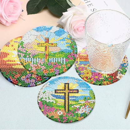 HHMATITS 8 Pcs Christ Cross Diamond Art Coasters 4X4 Inch - color: Cross