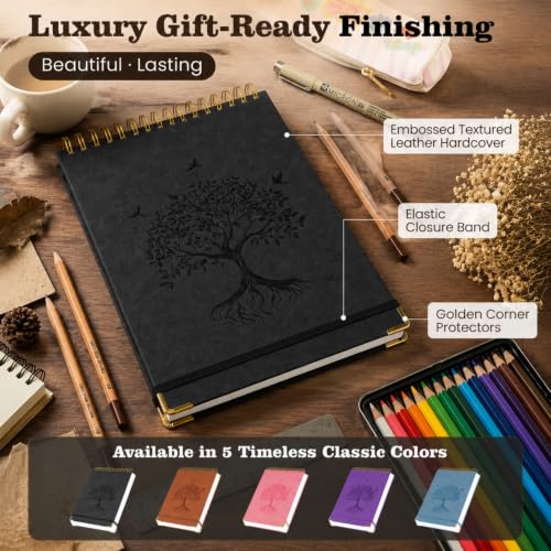 Blank Notebook Journal, Hardcover Sketchbook, 300 Page No Bleed Thick Paper - color: Black, size: A5 (8.5” x 5.5”)