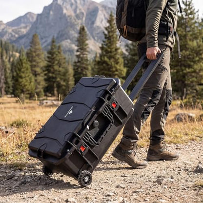 Weatherproof Hard Case, Stackable Trolley Case with Wheels, Hook and Loop Divider & Strap, IP67 Waterproof for Camera, Drones and Gear, 21.7" x 13.8" x 8.7", Black - color: Black