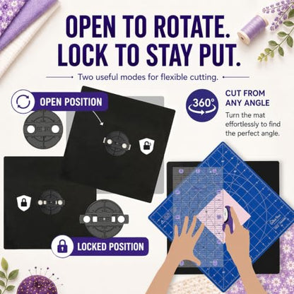The Quilted Bear 12" x 12" Rotating Self-Healing Cutting Mat, Blue - color: Blue, size: 12"L x 12"W