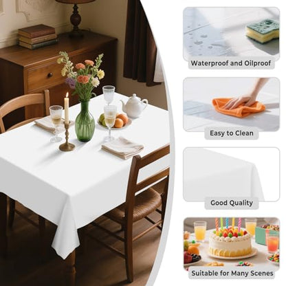 54IN X 320FT Plastic Table Cover Roll with Cutter Box, Cut to Size Plastic Table Cloths for Parties, Birthday, (White, 54"x3840"(Rectangular)) - color: White, size: 3840" x 54" (Rectangular)