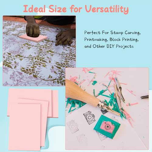 Frienda 40 Pcs Rubber Carving Blocks Linoleum Block 4"x6", Pink - color: Pink
