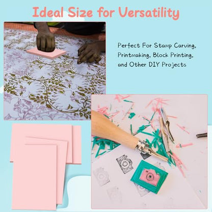 Frienda 40 Pcs Rubber Carving Blocks Linoleum Block 4"x6", Pink - color: Pink