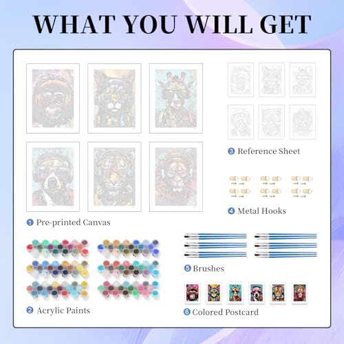 Okarina 6 Pack Paint by Numbers Kit for Adults & Beginners, Animals Designs - color: OP6NFUS2511-01