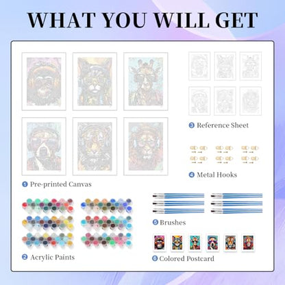 Okarina 6 Pack Paint by Numbers Kit for Adults & Beginners, Animals Designs - color: OP6NFUS2511-01