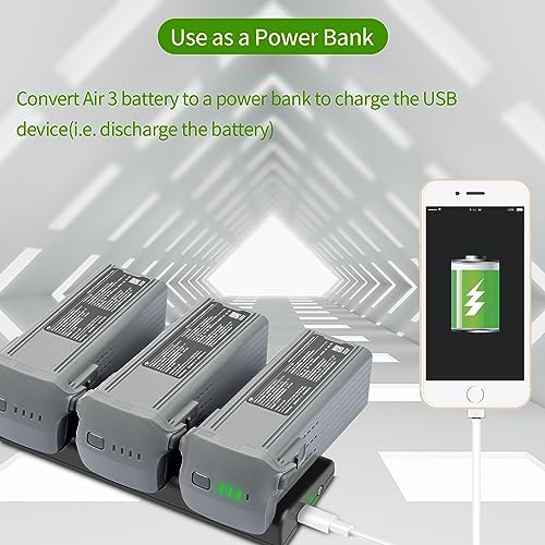 Hanatora Two-Way Charger Hub for DJI Air 3S,Air 3 Battery,Storage Charging Three Batteries in Sequence,Multi-Function Charge Drone Accessories