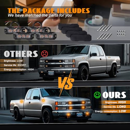 4PCS 3 LED Amber Surface Mount Flashing Strobe Lights for Trucks - color: Yellow, size: 3LED-4PCS