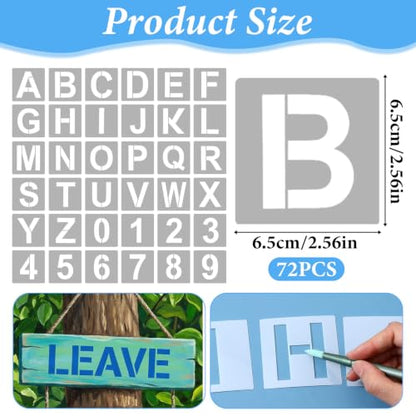 72PCS Letter Stencils for Painting Reusable Alphabet Number Stencil 2 Inch