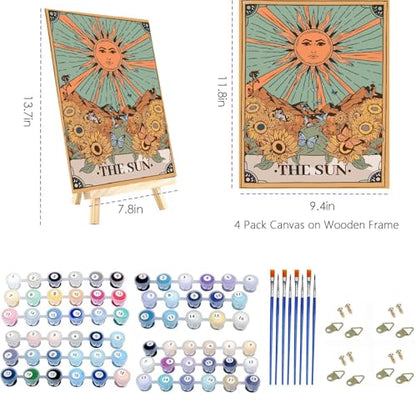 3 Pack Paint by Numbers Kit for Adults Framed Canvas, with Wooden Easel - color: YH-03