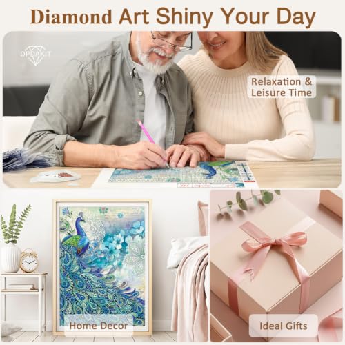 DPDAKIT Peacock Diamond Painting Art Kits for Adults, Animal, 12x16 Inch
