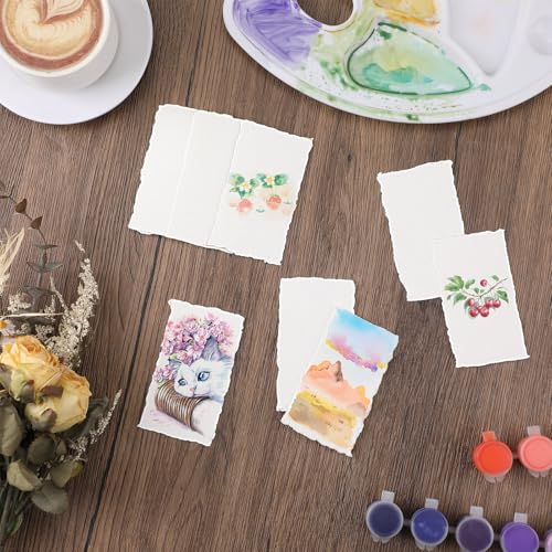 100 Sheets Watercolor Paper, 2 x 3.5 in, 300 GSM, Deckled Edge - size: 2 x 3.5inch