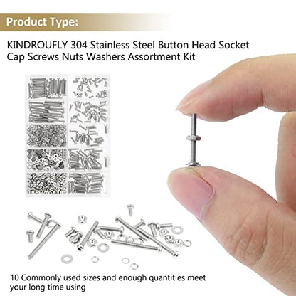 562 Pieces M2.5 x 4/6 /8/10 /12/16 /20mm Button Head Socket Cap Screws Nuts Washers Assortment Kit, 304 Stainless Steel, Fully Machine Thread - size: M2.5, style: Button Head