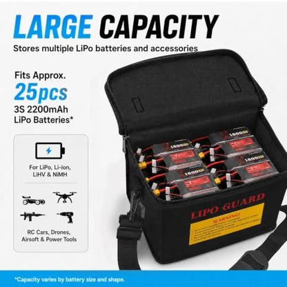 LiPo Safe Bag Fireproof Explosionproof Battery Storage & Charge Safe Pouch - color: Black