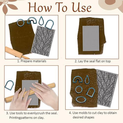 4 Pcs Leaf Texture Pattern Polymer Clay Texture Sheet Rubber Clay Texture Mat for Polymer Clays Making Earrings Jewelry DIY Crafts, 4 × 2.5 Inch