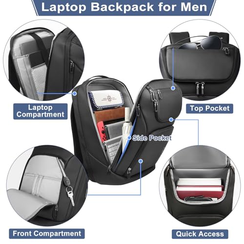 hk Business Smart Backpack for Men Anti-Theft for 17.3 Inch Laptop - color: Deep Black