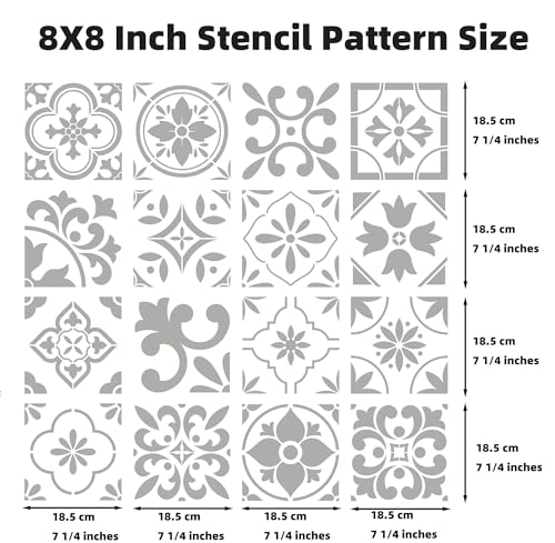 16 PCS Talavera Spanish Tile Stencil Set 8x8 - Reusable Floor Stencils - size: 8 X 8 Inch