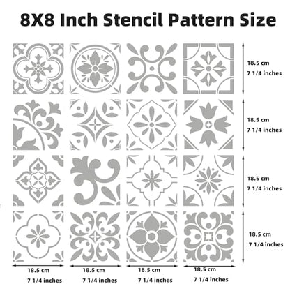 16 PCS Talavera Spanish Tile Stencil Set 8x8 - Reusable Floor Stencils - size: 8 X 8 Inch