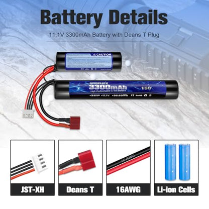 Airsoft Battery 3300mAh High Capacity 11.1V Nunchuck RC Battery with Dean-Style T Plug & Mini Tamiya Cable 3S Butterfly Stick Airsoft Li-Ion Fit for aeG AK47 M4 MP5 and Most Airsoft Gun Rifle