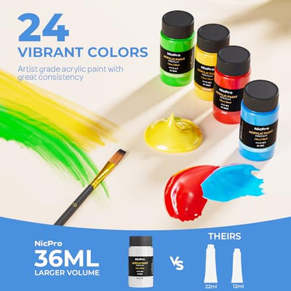 Nicpro 46PCS Acrylic Paint Canvas Set for Adults with 24 Paints (36ML) - color: 24 colors