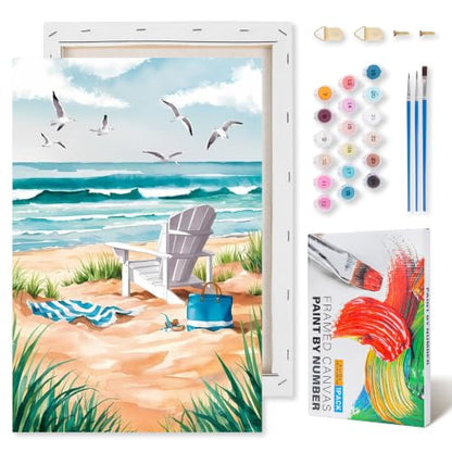 Kalonyth Beach Framed Paint by Numbers Kit for Adults Beginner 8x12 inch - color: Frame-OP-US06