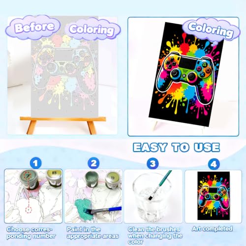 Gemozaic 4 Pack Paint by Numbers Kit for Kids Ages 8-12 with Frame & Easel - color: BKH2999-3002
