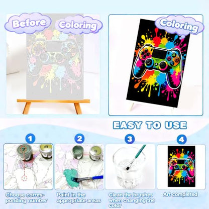 Gemozaic 4 Pack Paint by Numbers Kit for Kids Ages 8-12 with Frame & Easel - color: BKH2999-3002