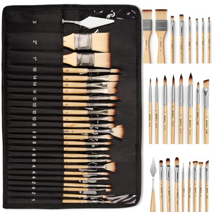Nicpro 26pcs Professional Paint Brush Set with Palette Knife & Canvas Roll - color: Burlywood