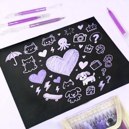 12 Pack Purple Glitter Gel Pens Set High-Capacity - color: purple