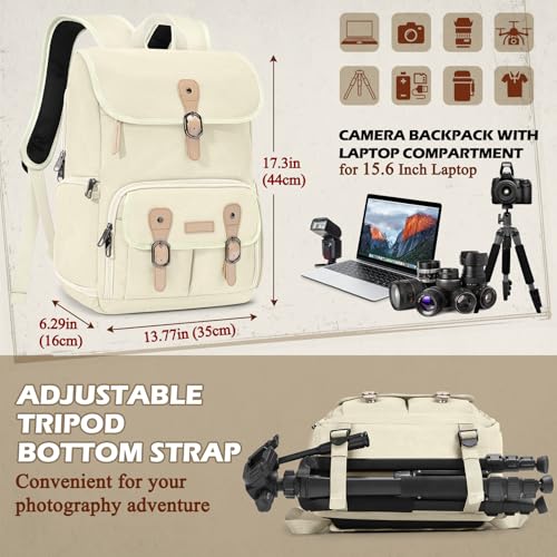 RAINSMORE Camera Backpack, DSLR SLR Mirrorless Camera Bag for Photographer - color: Beige