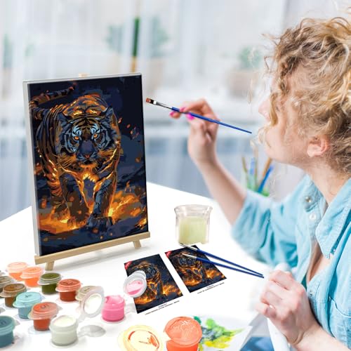 ATDMS Tiger Paint by Numbers Kit for Adults with Frame, 8x12 Inch - color: Tiger 51