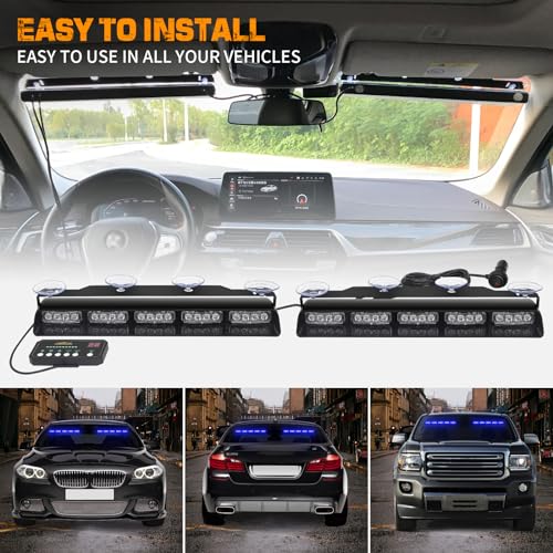XRIDONSEN 2x 17 inch Blue Emergency Lights 40 LED Dash Strobe Lights - color: Blue