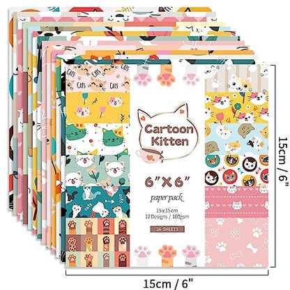 6x6" Cardstock Single Sided Scrapbooking,Craft Decorative Scrap Book Paper - color: 24sheets-cat