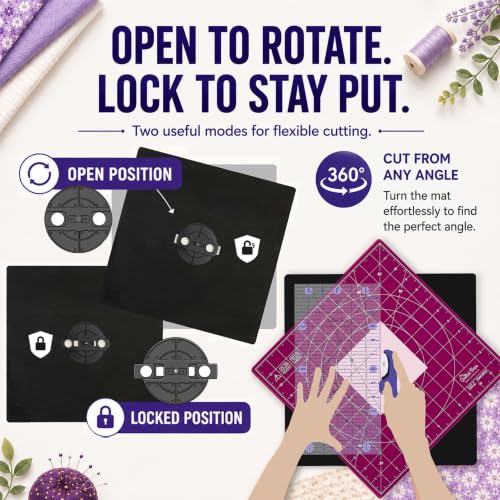 The Quilted Bear 7" x 7" Rotating Self-Healing Cutting Mat, Pink - color: Pink, size: 7"L x 7"W