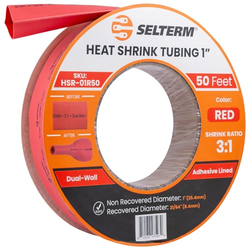 SELTERM 1" Red [50 Feet] Marine Grade 3:1 Ratio Heat Shrink Tubing Roll - color: Red, size: 1" - 25.4MM