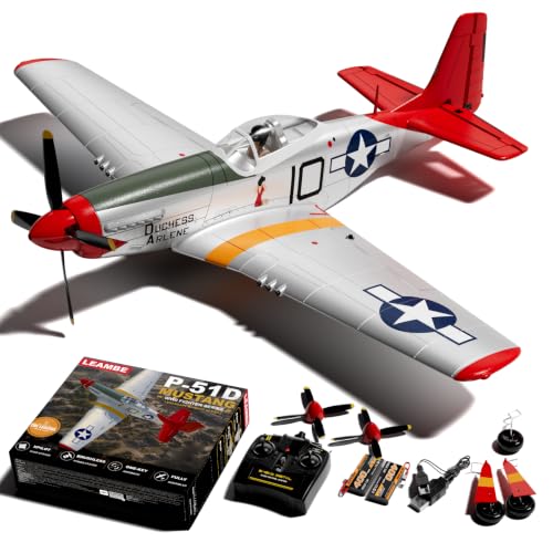 LEAMBE Brushless 4 Channel RC Plane, Ready to Fly Aerobatic Aircraft, Easy Control for Beginners, P51 Mustang RC Airplane for Adults Red - color: White, size: Extra Large