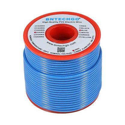 BNTECHGO 22 Gauge PVC Solid Electric Wire Blue 100 ft Hookup Wire - color: Blue, size: 22 Gauge 100ft