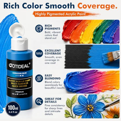 GOTIDEAL Outdoor Acrylic Paint Set, 18 Colors Waterproof Paint 3.4 oz/100ml
