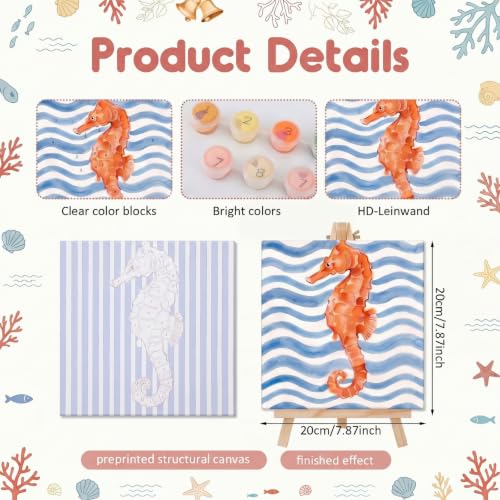 YooNotee 6 Pack Paint by Numbers Kit, 8x8 DIY Canvas with Easel Fish - style: Fish