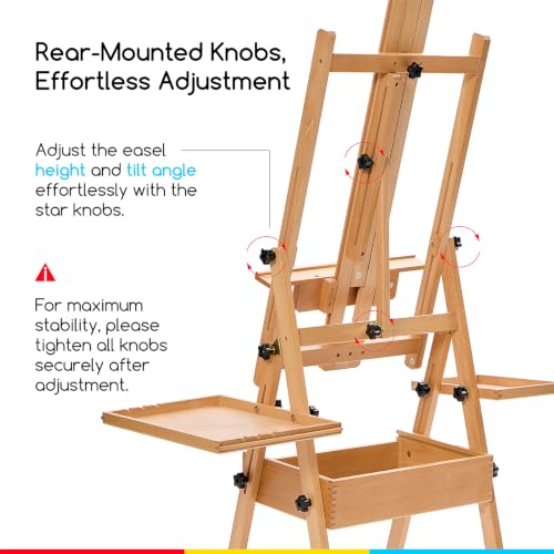 MEEDEN Painting Easel with Storage and Tray: H-Frame Beech Wood Art Easel - color: Natural