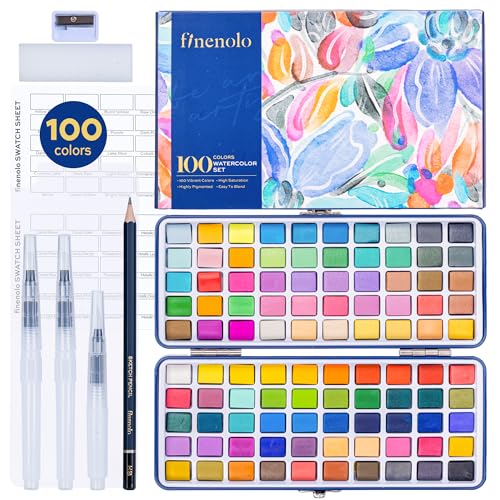 finenolo Watercolor Paint Set, 100 Colors Professional Grade Watercolor Kit