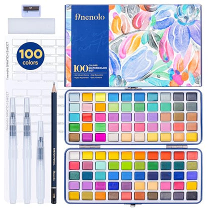 finenolo Watercolor Paint Set, 100 Colors Professional Grade Watercolor Kit