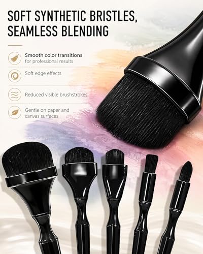 5Pcs Graphite Blending Brushes for Sketching, Dry Brush Miniature Painting - color: Black